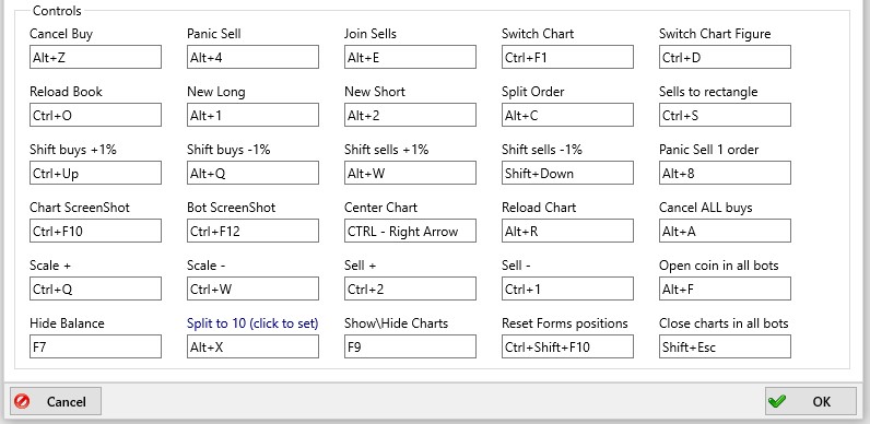 Moonbot Terminal: Settings tab – Hotkeys: Controls